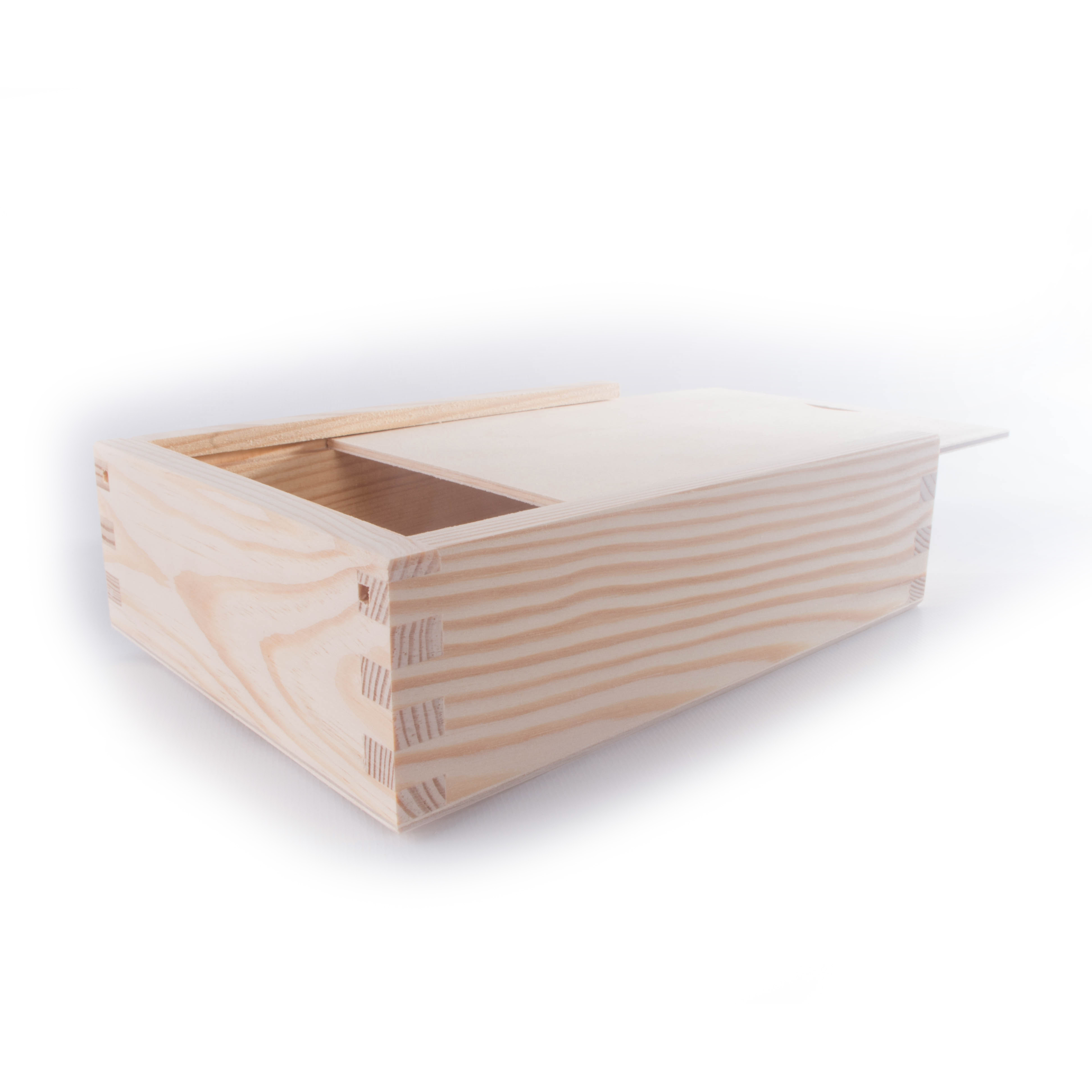 Wooden Box With Sliding Lid / 6"x4" Photo Picture Storage / Craft